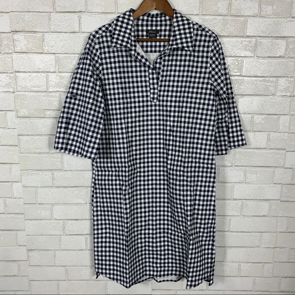 Pure amici collared gingham midi dress navy